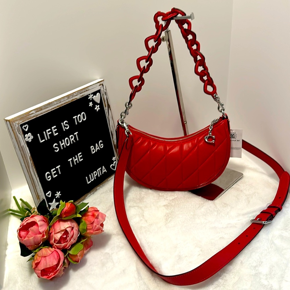 Coach Mira Quilted Pillow Leather Shoulder Bag with Heart Strap